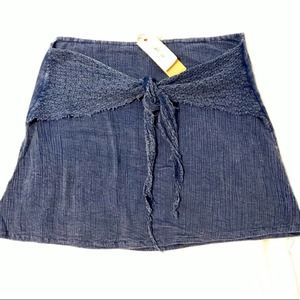 NWT White crow COTTON Denim look skirt crinkle print SIZE SMALL